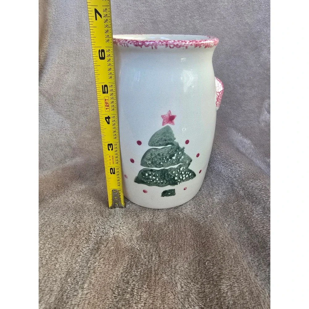Vintage Christmas Tree Ceramic Crock Utensil Holder Holiday Decor